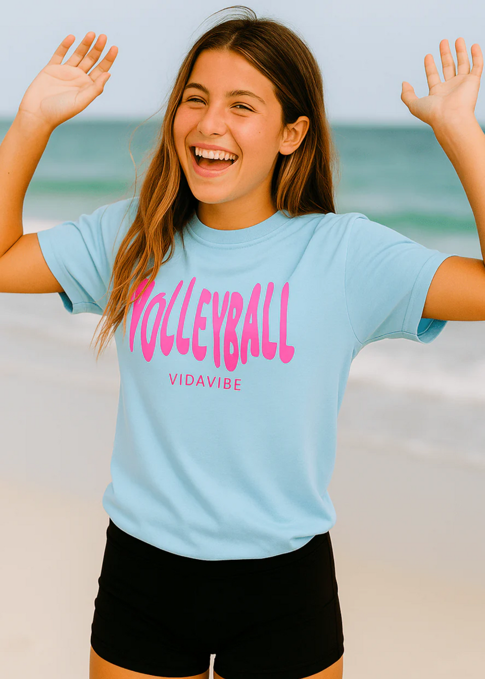Blue and Pink Volleyball Tee